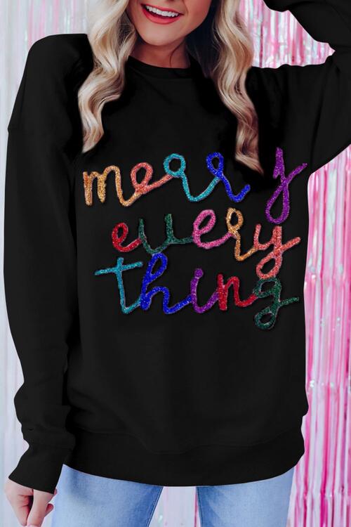 Christmas Themed Letter Graphic Dropped Shoulder Sweatshirt