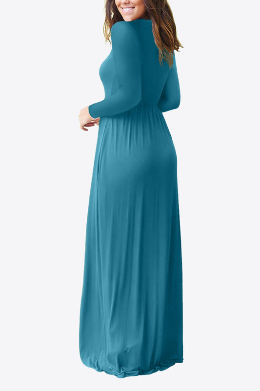 Women's Full Size Valencia Round Neck Empire Waist Pocket Dress