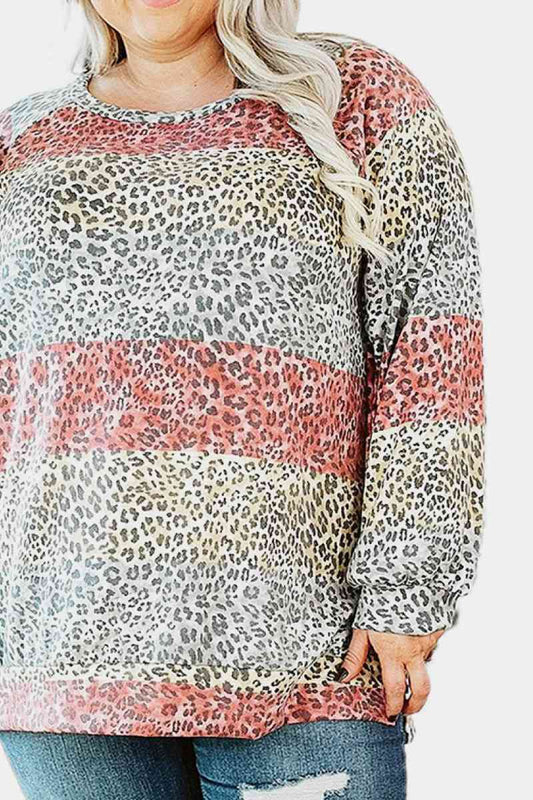 Plus Size Hannah Mea Color Block Leopard Tops *