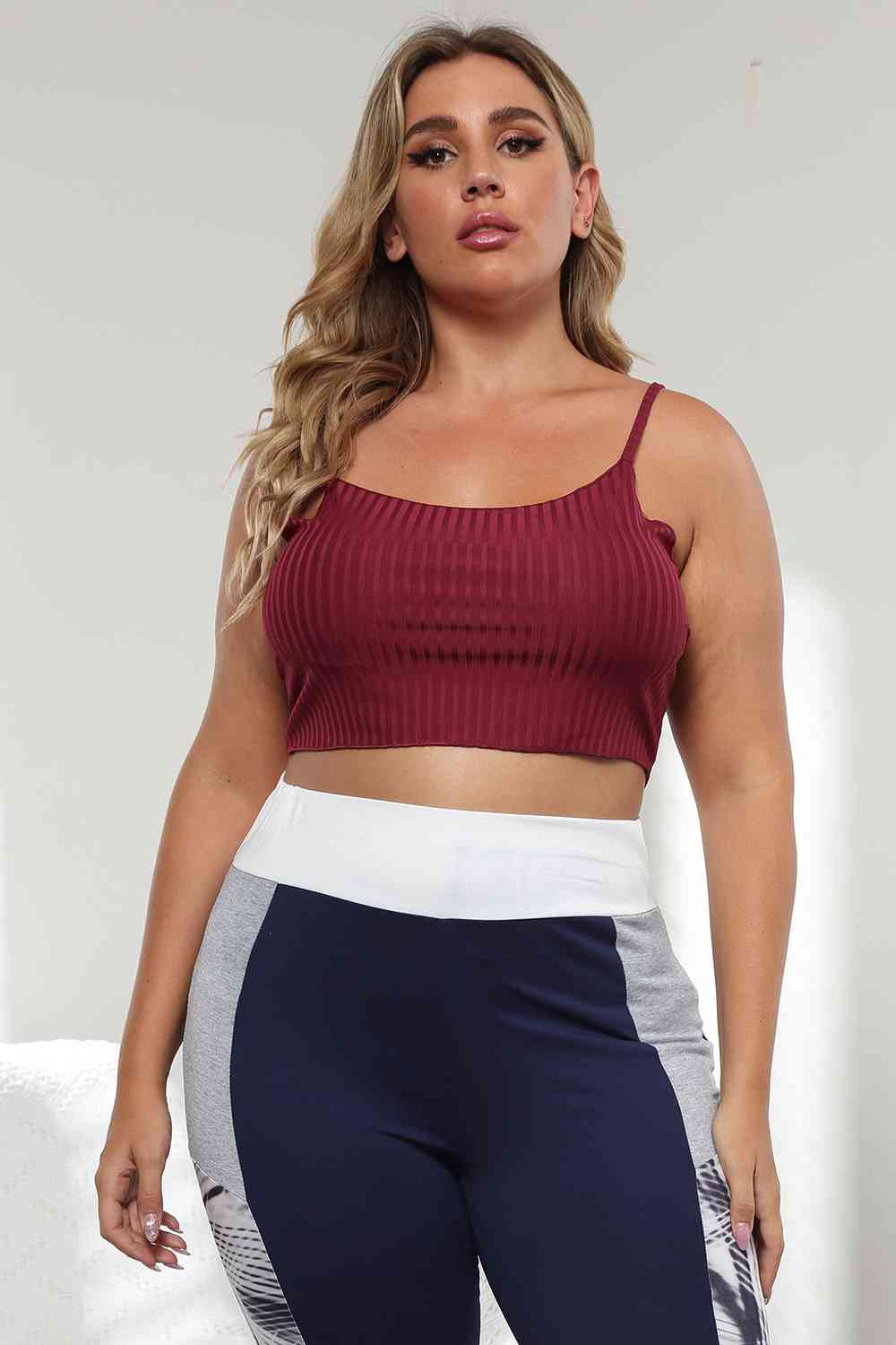 Plus Size Ribbed Brick Red Spaghetti Strap Top