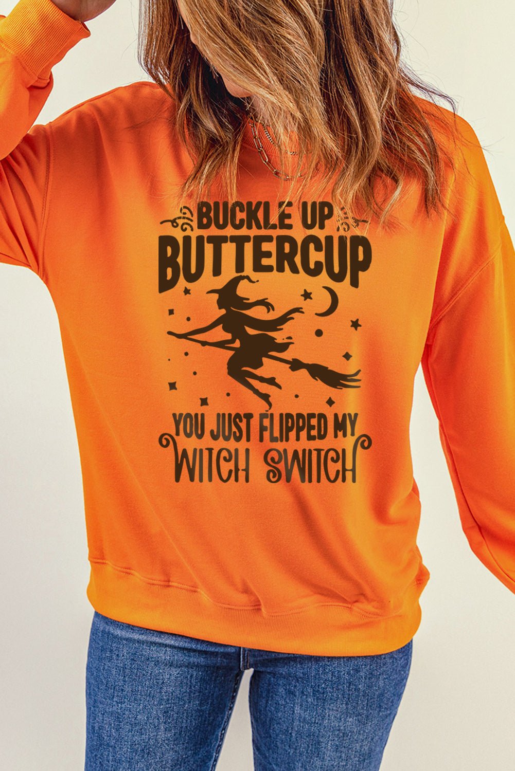 Halloween Graphic Full Size Ribbed Trim Dropped Shoulder Sweatshirt