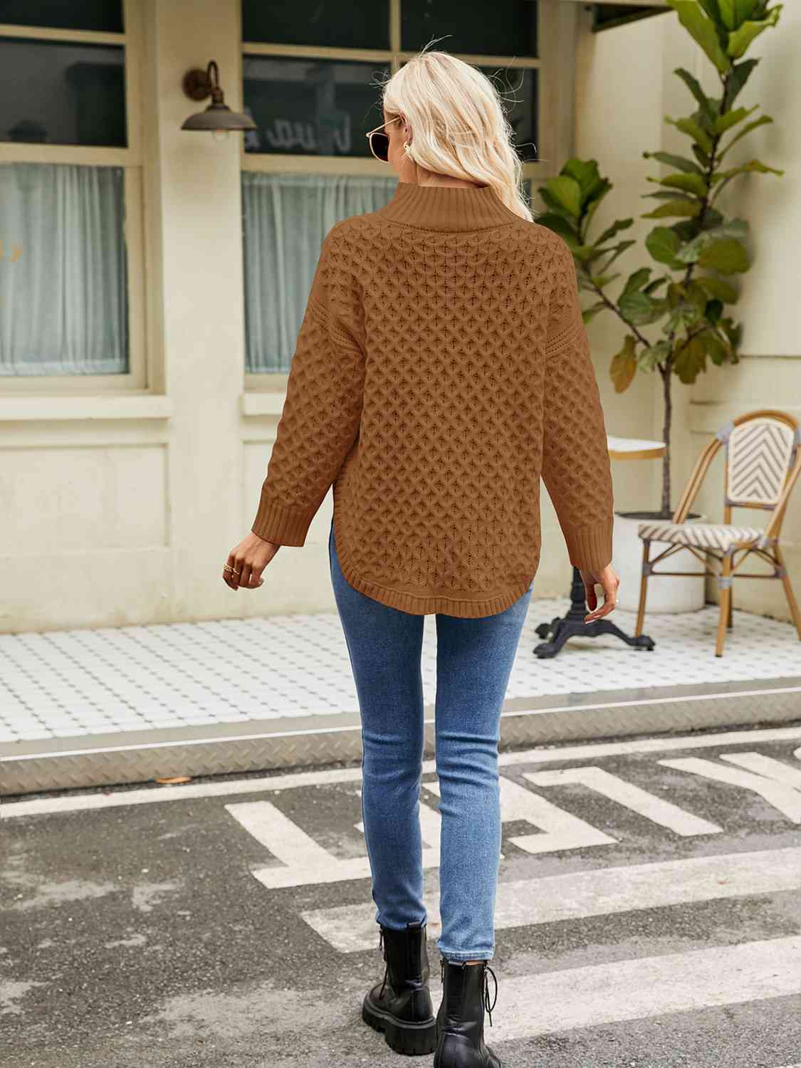 KnittedEmporium Mock Neck Slit Sweater