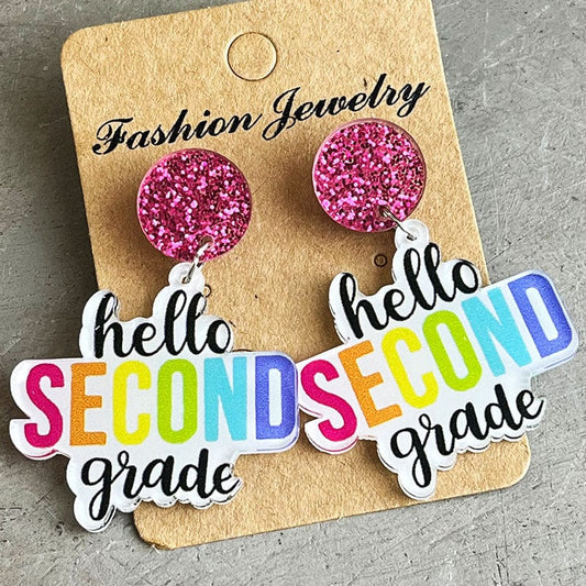 LITTLE GIRLS HELLO SECOND GRADE Acrylic Dangle Earrings