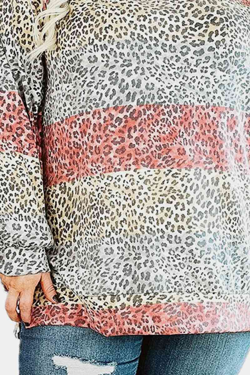 Plus Size Hannah Mea Color Block Leopard Tops *