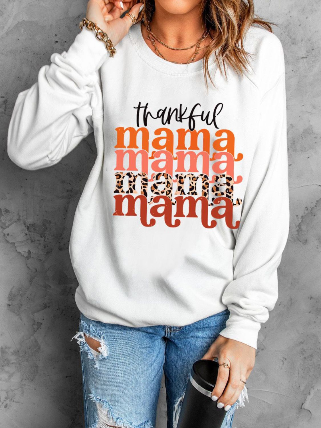 Women's THANKFUL MAMA Graphic Full Size Dropped Shoulder Sweatshirt