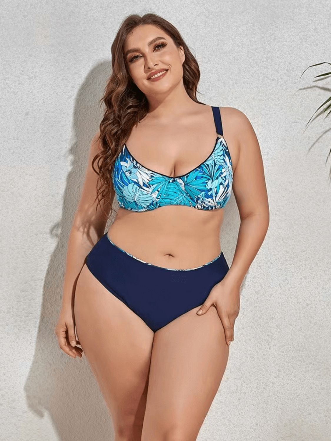 Sammi Plus Size Printed V-Neck Drawstring Bikini Set