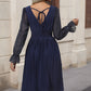 V-Neck Flounce Sleeve Pleated Dress