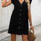 Full Size Button Up V-Neck Cap Sleeve Mini Dress