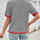 Lovelet Striped Contrast Round Neck Half Sleeve Knit Top