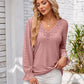 Applique V-Neck Flounce Sleeve T-Shirt