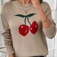 Perfee Cherry Round Neck Long Sleeve Sweater