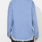 Raw Hem Pearl Trim Collared Neck Denim Top