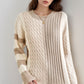 Cable-Knit Color Block Round Neck Sweater