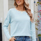 Striped Contrast Round Neck Long Sleeve Sweater