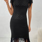 Fringe Openwork Boat Neck Knit Dress