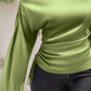 Drawstring One Shoulder Long Sleeve Blouse