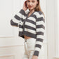 Button Down V-Neck Striped Cardigan