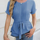 Tied Pleated Round Neck Short Sleeve Top