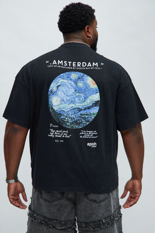 Vincent Van Gogh Starry Night Oversized Short Sleeve Tee - Black