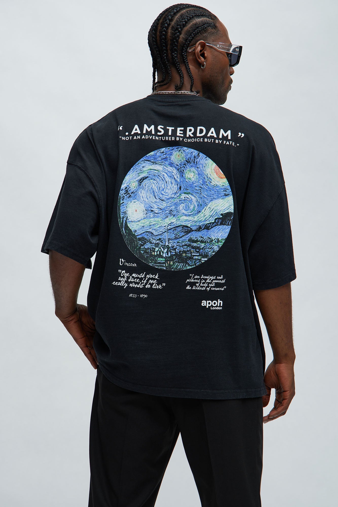 Vincent Van Gogh Starry Night Oversized Short Sleeve Tee - Black