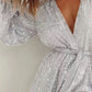 Full Size Sequin Surplice Tie Waist Long Sleeve Romper