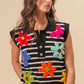 BiBi Flower Patch Striped Half Button Sweater Vest - Brand BiBi
