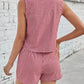 Lovelet Tied Plaid V-Neck Vest and Shorts Set