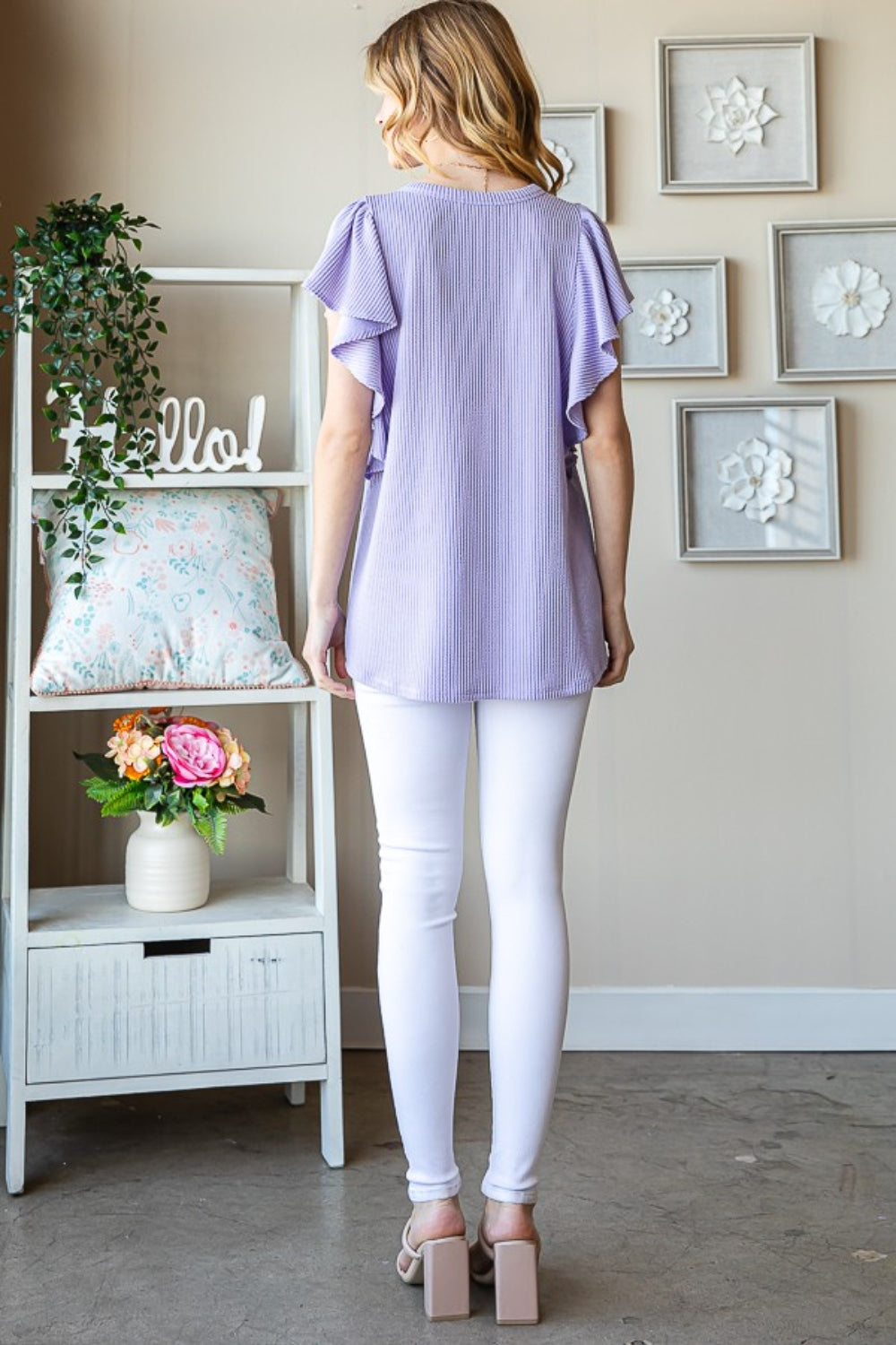 Heimish Full Size Ruffled Sleeve Ribbed Top *