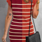 Striped Quarter Zip Cap Sleeve Sweater Dress