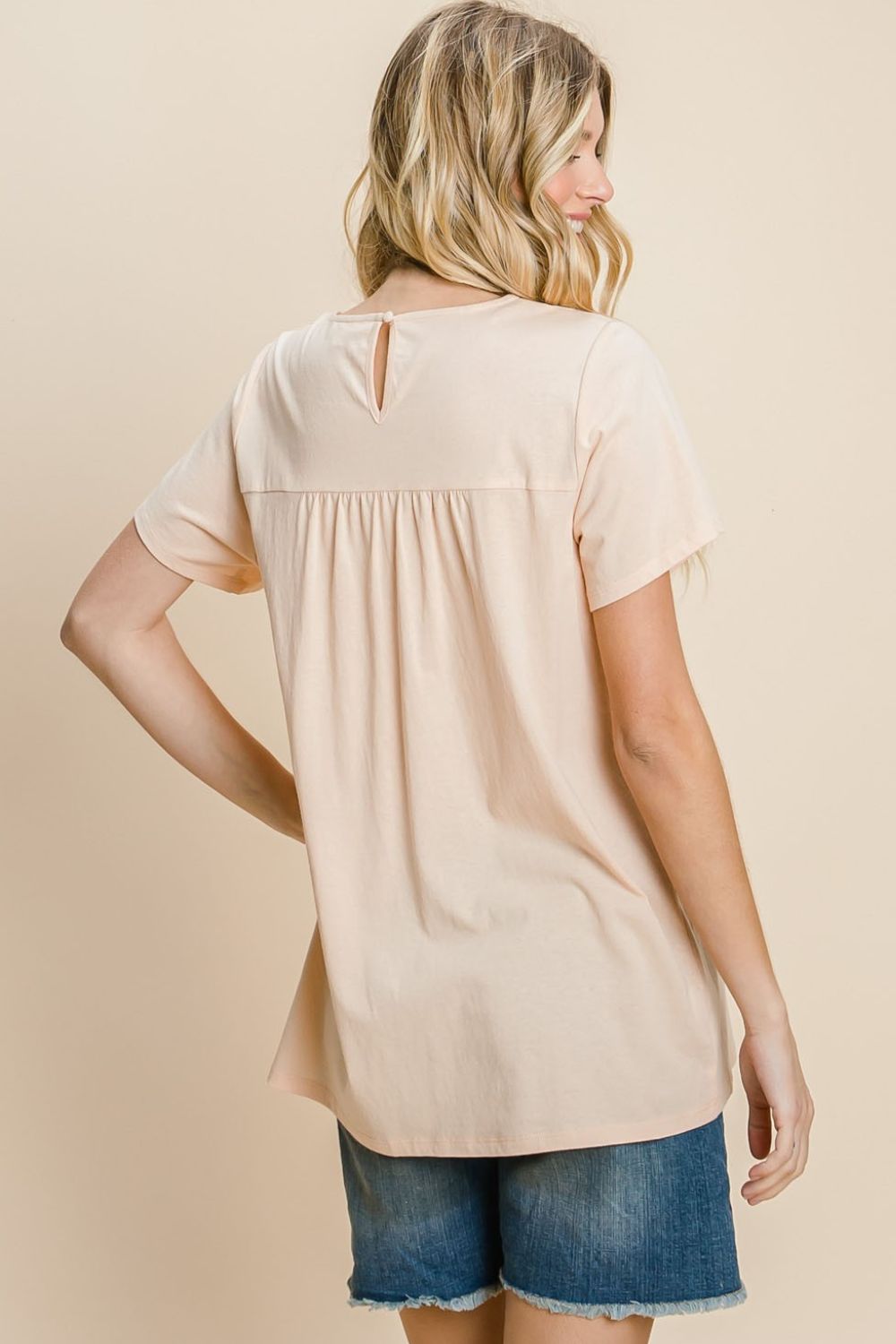 Cotton Bleu by Nu Label Eyelet Round Neck Short Sleeve T-Shirt *