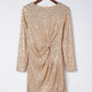 Sequin Knot Round Neck Long Sleeve Mini Dress