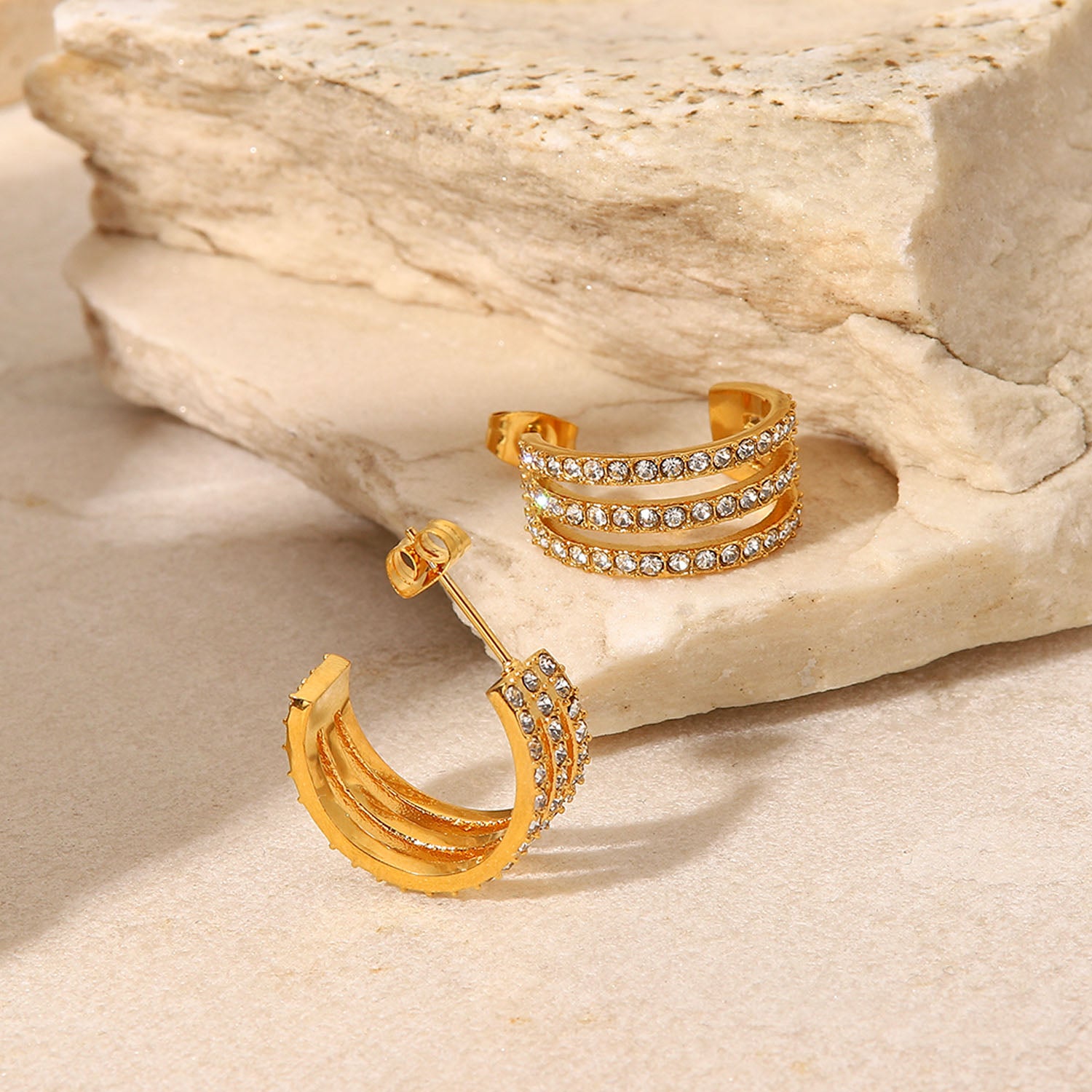 Jack & Din Stainless Steel Inlaid Zircon C-Hoop Earrings *