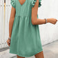 Full Size Button Up V-Neck Cap Sleeve Mini Dress