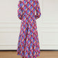 Printed Collared Neck Long Sleeve Midi Dress