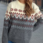 Chevron Contrast Round Neck Long Sleeve Sweater
