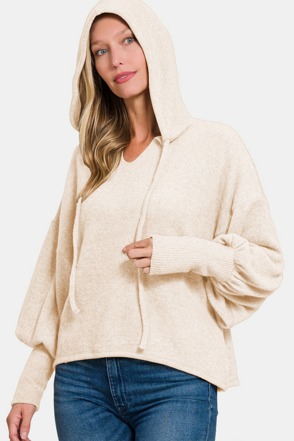 Zenana Brushed Hacci Drop Shoulder Cropped Hoodie *