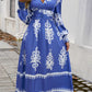 Devine Printed Surplice Lantern Sleeve Midi Dress