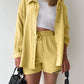 Full Size Texture Button Up Shirt and Drawstring Shorts Set