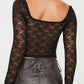 Lace Sweetheart Neck Long Sleeve T-Shirt