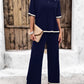 Contrast Trim Round Neck Top and Pants Set