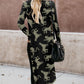 Animal Pattern Black Ribbed Button Up Long Sleeve Cardigan