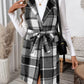 Perfee Tied Plaid Vest Coat