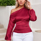 Drawstring One Shoulder Long Sleeve Blouse