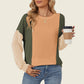 Double Take Texture Contrast Round Neck Long Sleeve T-Shirt