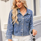 Pearl Trim Long Sleeve Denim Jacket