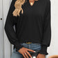 Textured Notched Lantern Sleeve T-Shirt