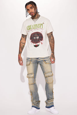 Can I Cargo Stacked Skinny Flare Jeans - Vintage Blue Wash