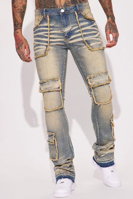 Can I Cargo Stacked Skinny Flare Jeans - Vintage Blue Wash