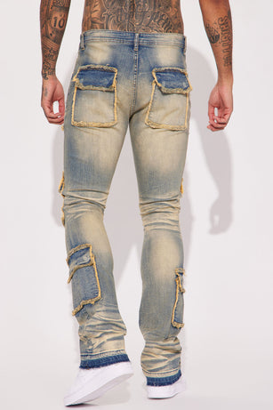 Can I Cargo Stacked Skinny Flare Jeans - Vintage Blue Wash
