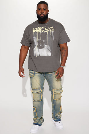 Can I Cargo Stacked Skinny Flare Jeans - Vintage Blue Wash